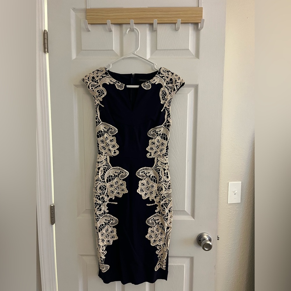ModCloth Lakeside Libations Navy and Lace Dress